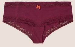 Marks & Spencer Cotton & Lace Low Rise Shorts - Medium Mulberry - US 2 (UK 6)