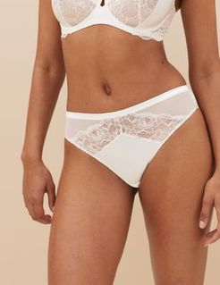 Marks & Spencer Silk & Lace High Leg Knickers - Ivory Mix - US 2 (UK 6)