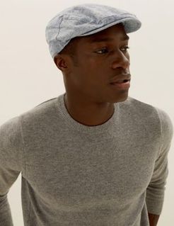 Marks & Spencer Linen Textured Flat Cap - Navy Mix - US S - M