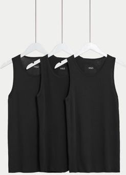 Marks & Spencer 3pk Pure Cotton Sleeveless Vests - Black - US S