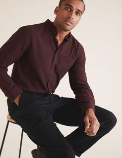 Marks & Spencer Pure Cotton Flannel Shirt - Dark Burgundy - US XX L