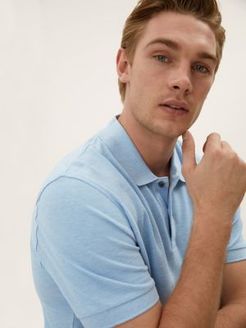 Marks & Spencer Pure Cotton Pique Polo Shirt - Pale Blue - US S