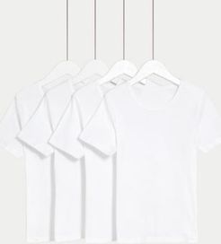 4 Pack Pure Cotton Short Sleeve Vests (2-16 Yrs) - White - 8-9 Years