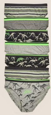 7pk Cotton with Stretch Dino Briefs (2-16 Yrs) - Grey Mix - 8-9 Years