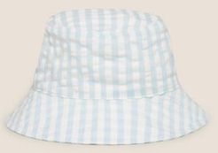 Kids' Cotton Gingham Sun Hat (0-12 Mths) - Blue Mix - 3-6 Months