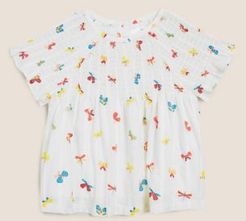 Cotton Butterfly Print Top (2-7 Yrs) - Cream - 2-3 Years