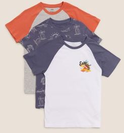 3pk Cotton Contrast T-Shirts (6-16 Yrs) - Multi - 6-7 Years