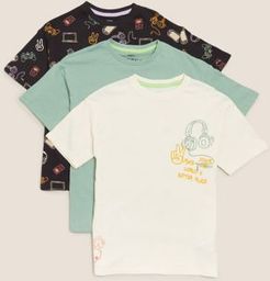 3pk Pure Cotton Graphic T-shirts (6-16 Yrs) - Multi - 7-8 Years