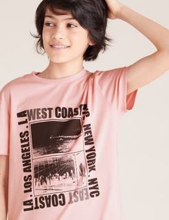 Pure Cotton Coast Print T-Shirt (6-16 Yrs) - Pink - 10-11 Years