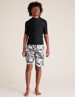Photographic Ride The Waves Board Shorts (6-14 Yrs) - Black Mix - 6-7 Years