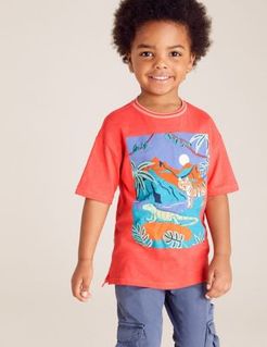 Pure Cotton Jungle Scene T-Shirt (2-7 Yrs) - Coral - 3-4 Years