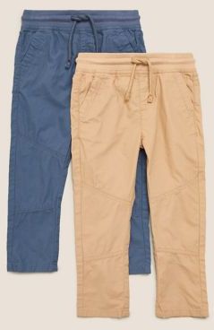 2pk Pure Cotton Trousers (2-7 Yrs) - Sand Mix - 3-4 Years