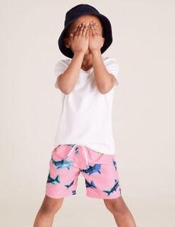 Shark Print Swim Shorts (2-7 Yrs) - Pink Mix - 2-3 Years