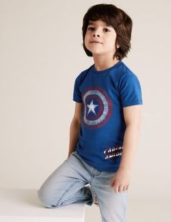 Pure Cotton Captain America&trade; Shield T-Shirt (2-7 Yrs) - Navy - 3-4 Years