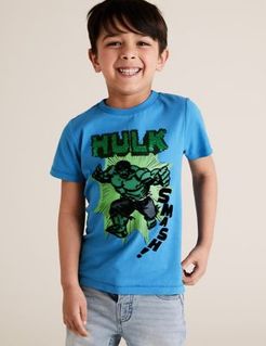 Pure Cotton Hulk&trade; Reversible Sequin T-Shirt (2-7 Yrs) - Medium Blue - 3-4 Years