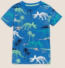 Organic Cotton Dinosaur T-Shirt (2-7 Yrs) - Blue Mix - 3-4 Years