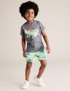 Organic Cotton Printed Octopus Shorts (2-7 Yrs) - Green Mix - 2-3 Years