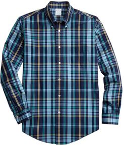 Brooks Brothers Regent Fit Slub Dark-Blue Plaid Sport Shirt