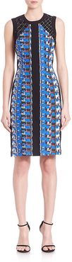 Carmen Marc Valvo Abstract Pebble Crepe Cocktail Dress