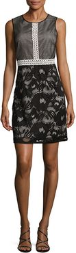 Adrianna Papell Embroidered Mesh Flared Dress