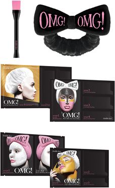 Double Dare Black OMG! Go Bold and Treat Your Skin! Black Mega Hair Band + Mask Brush + 4 Premium Masks