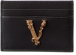 Versace V Plaque Leather Card Case