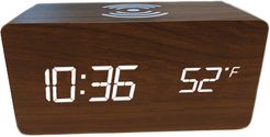 Zunammy Wooden Digital Alarm Clock & Thermometer With Wireless Charger