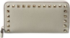 Valentino Rockstud Large Grainy Leather Zip Around Wallet