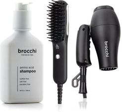 BROCCHI Travel Hair Dryer, Hot Air Brush & Amino Acid Shampoo Bundle