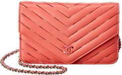 Chanel Pink Chevron Quilted Lambskin Leather Wallet on Chain
