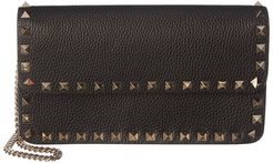 Valentino Rockstud Grainy Leather Wallet On Chain