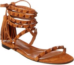 Valentino Rockstud Flair Ankle Wrap Leather & Suede Sandal