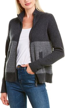 Forte Cashmere Zip Mock Cashmere Track Cardigan