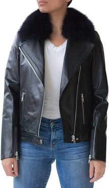 Sipos New York Embroidered Leather Moto Jacket