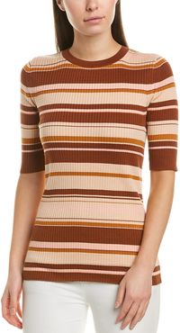 Lafayette 148 New York Striped Rib Silk-Blend Sweater