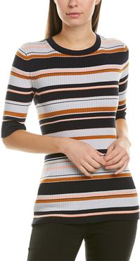 Lafayette 148 New York Striped Rib Silk-Blend Sweater