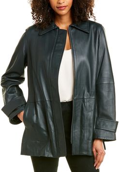 Vince Belted Leather Trench Coat
