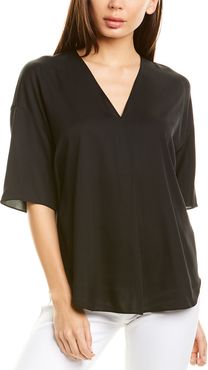 Vince V-Neck Silk-Blend Popover