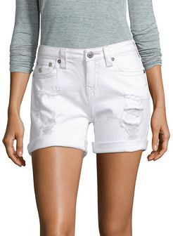 True Religion Optic White Destroyed Mid Cut-Off Short