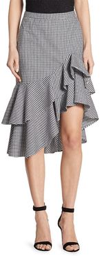 Scripted Tiered Ruffled Gingham Skirt