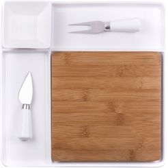 Picnic Time Peninsula Cutting Board Serving Tray with Cheese Tools