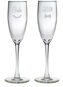 Susquehanna Glass Set of Two 5.75oz Bride & Groom Champagne Flutes