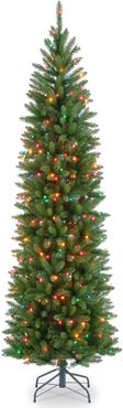 National Tree 7ft 6in "Kingswood" Fir Hinged Pencil Tree with 350 Mulitcolor Lights