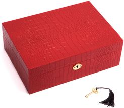 Bey-Berk Red 4in Croco Jewelry Box