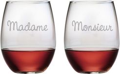 Susquehanna Glass Madame & Monsieur Set of Two 21oz Stemless Wine Glasses