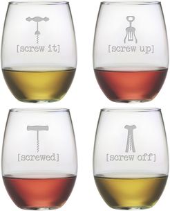 Susquehanna Glass Screw It Set of Four 21oz Stemless Wine Glasses