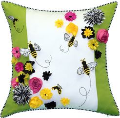 Edie@Home Bees & Flowers Dimensional Indoor/Outdoor Decorative Pillow