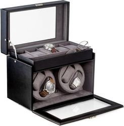 Black Leather Four Watch Winder & 5 Watch Storage Case