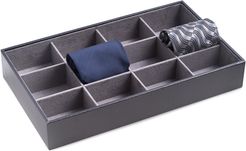 Bey-Berk Black Leather Open Face 12-Tie Storage Case