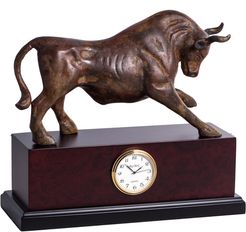 Bey-Berk Brass Bull Sculpture with Clock